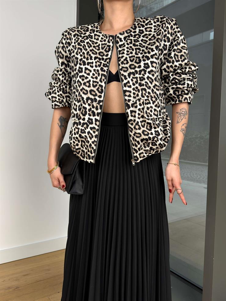 Yüksek Bel Pileli Peralt Siyah Kadın Uzun Etek 25Y043