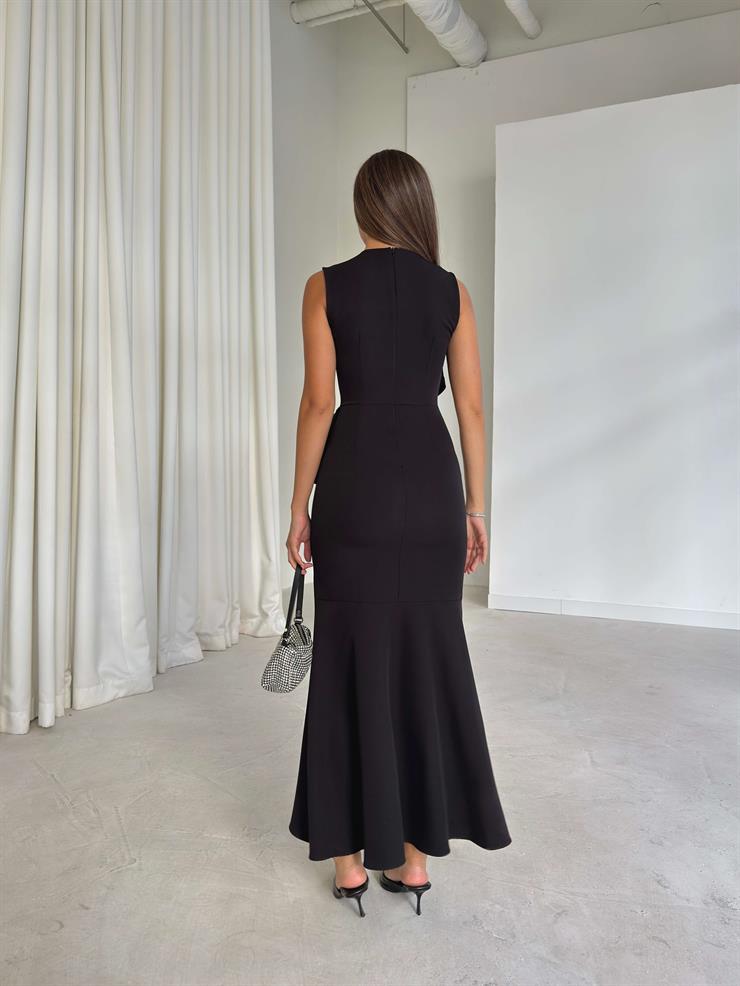 Kruvaze Kesim Kolsuz Pesvari Siyah Kadın Elbise 26K201