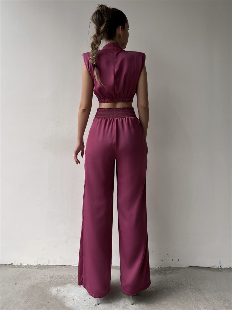 Pileli Bel Lastikli Bol Paça Kadın Fuşya Pantolon 22Y000074