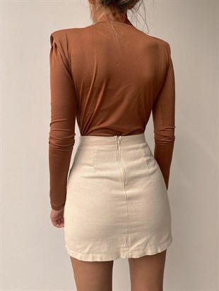 Omuzları Vatkalı Kruvaze Kadın Yuhanna Kahverengi Bodysuit 22K000004