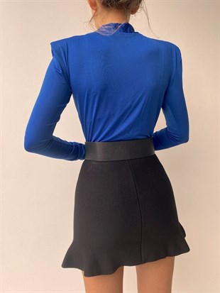 Omuzları Vatkalı Kruvaze Kadın Yuhanna Saks Bodysuit 22K000004