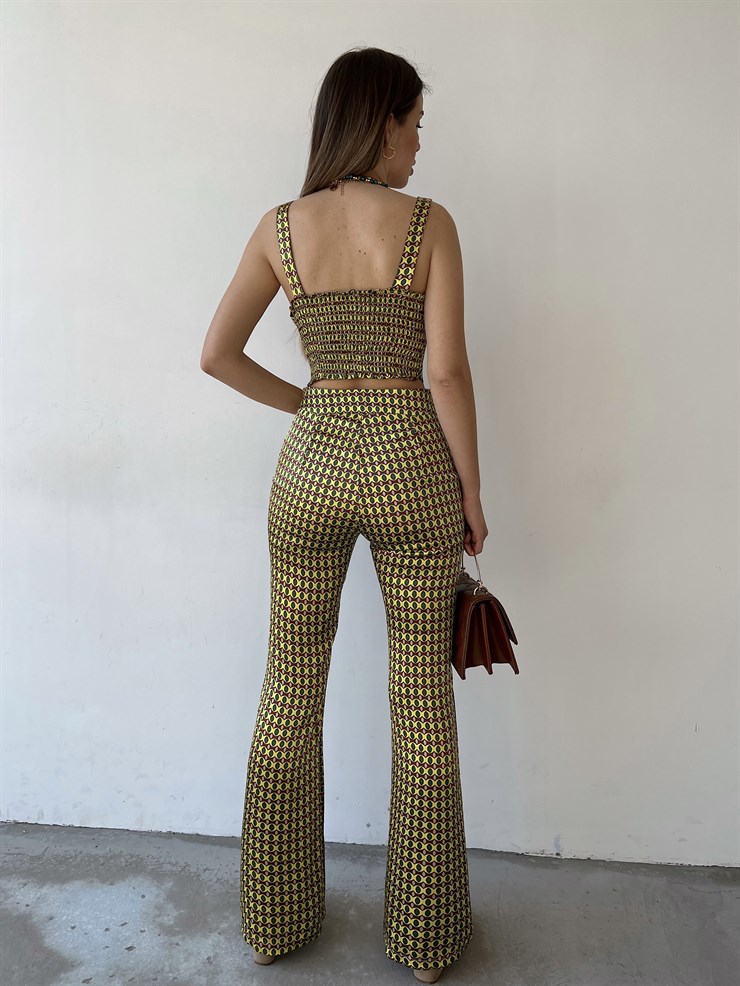 Piti Oval Desenli Önden Fermuarlı Kalın Askı Gino Kadın Yeşil Crop Bluz 22Y000274