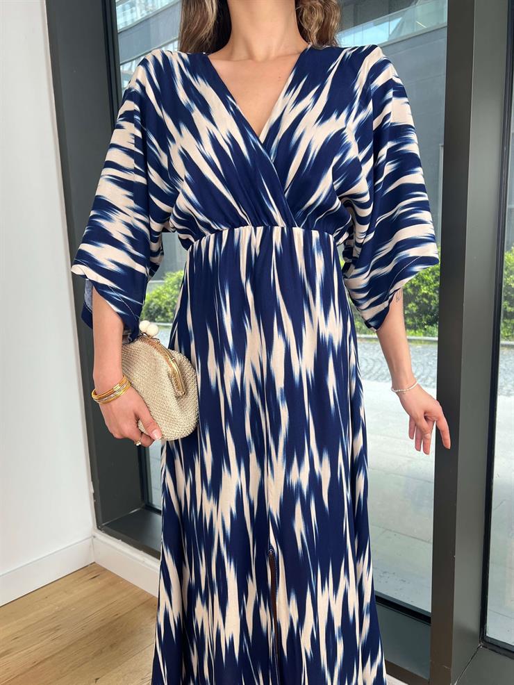 Kruvaze Yaka Yarım Kol Plenıt Lacivert Kadın Elbise 25Y350