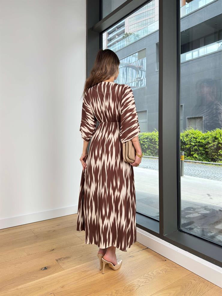 Kruvaze Yaka Yarım Kol Plenıt Kahve Kadın Elbise 25Y350