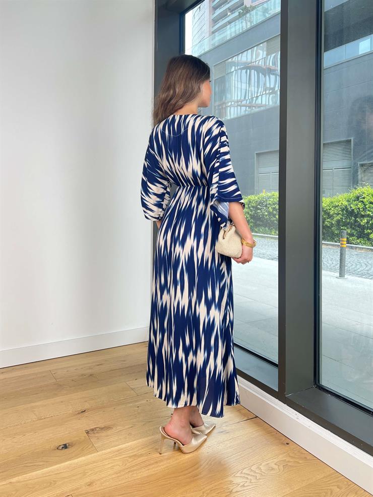 Kruvaze Yaka Yarım Kol Plenıt Lacivert Kadın Elbise 25Y350