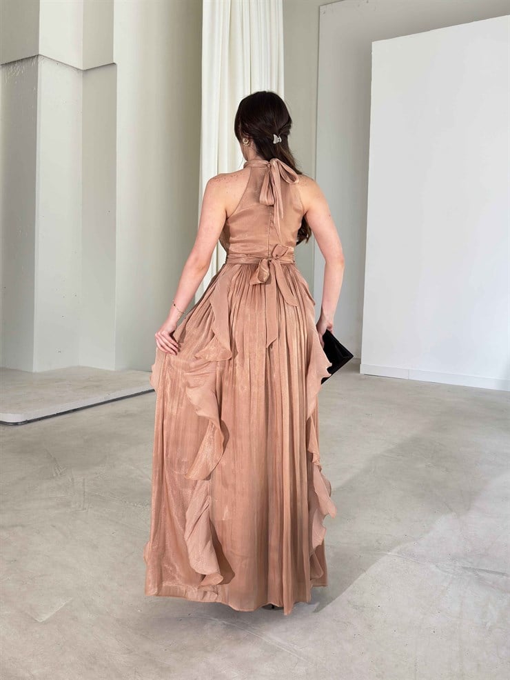 Kemerli Boyundan Bağlamalı Maxi Vizon Preston Kadın Elbise 26Y211