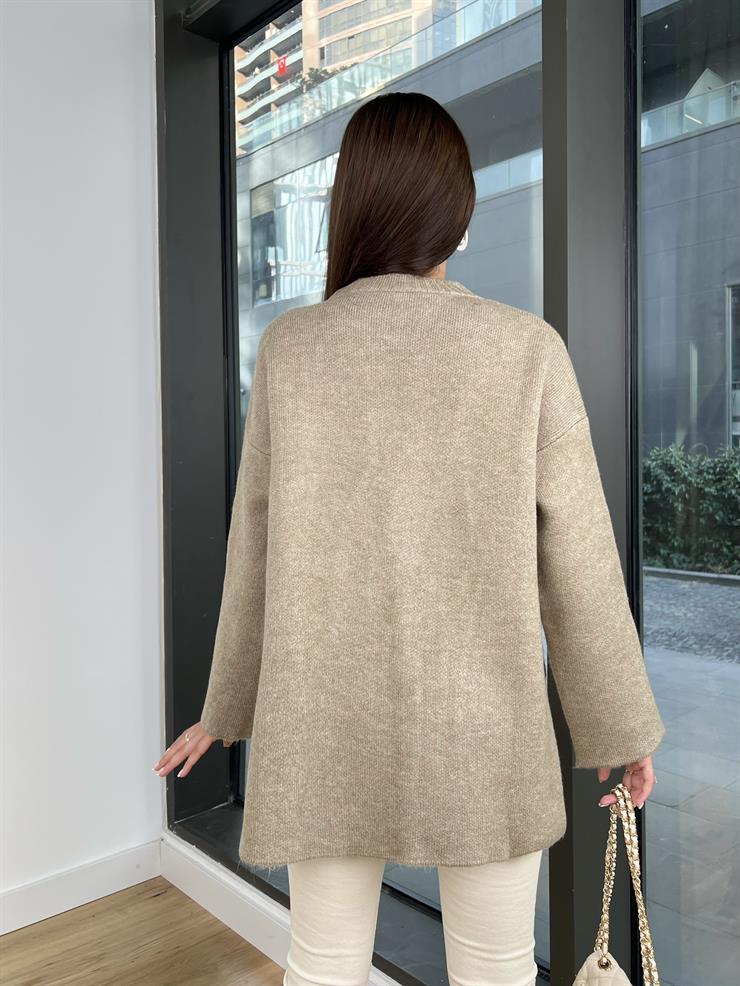 Bisiklet Yaka Oversize Pretty Kadın Vizon Kazak 24k000172