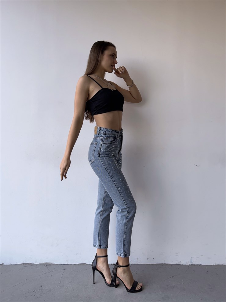 Yüksek Bel Pure Kadın Mavi Taş Detaylı Jean 23K000395