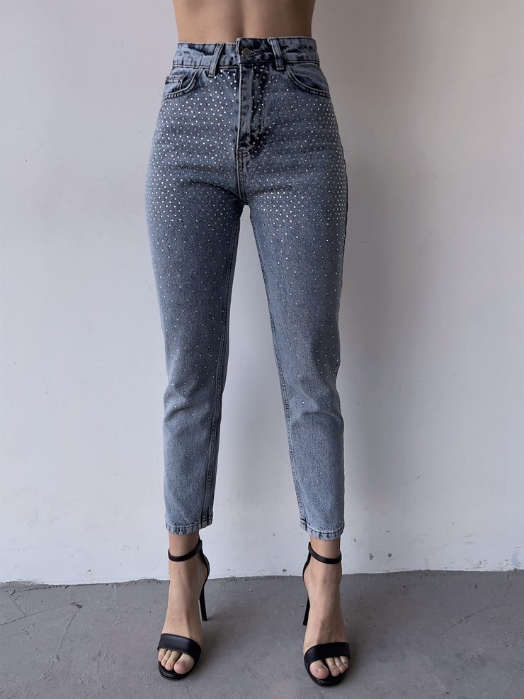 Yüksek Bel Pure Kadın Mavi Taş Detaylı Jean 23K000395