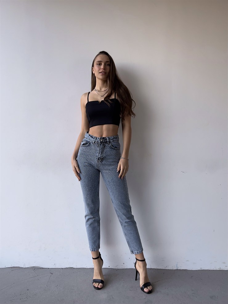 Yüksek Bel Pure Kadın Mavi Taş Detaylı Jean 23K000395