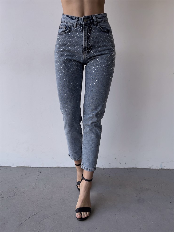 Yüksek Bel Pure Kadın Mavi Taş Detaylı Jean 23K000395