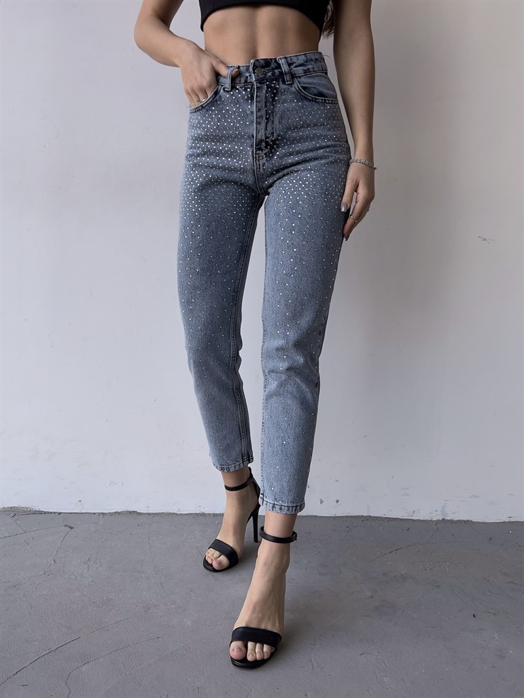 Yüksek Bel Pure Kadın Mavi Taş Detaylı Jean 23K000395