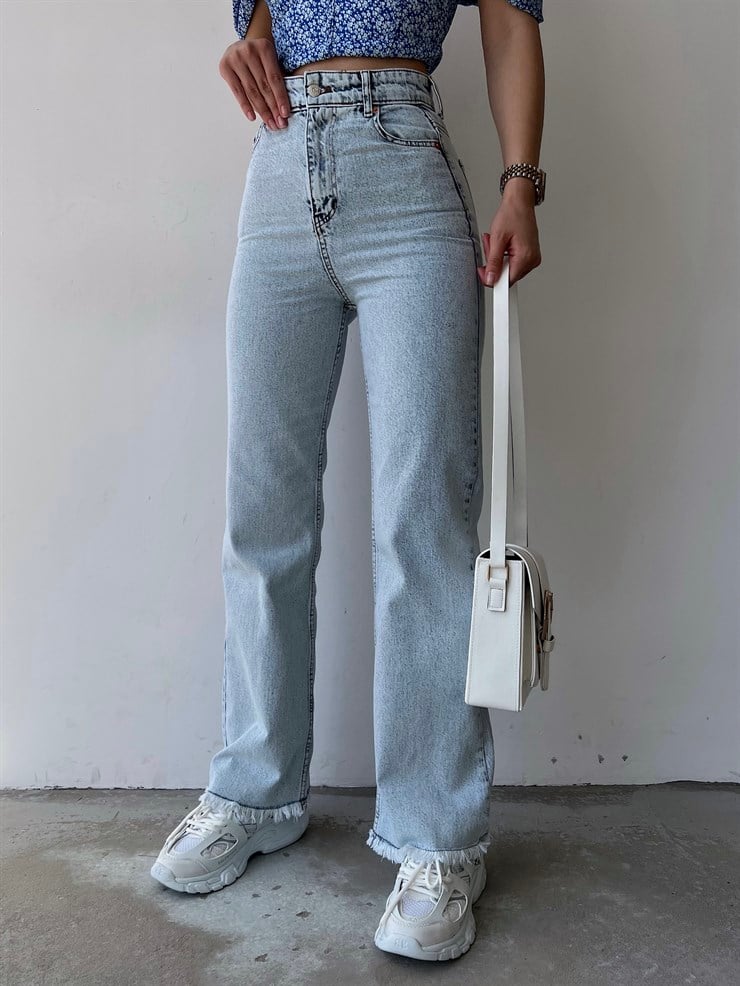 Püsküllü Ve Geniş Paça Yüksek Bel Jaquez Kadın Mavi Jean 22Y000232