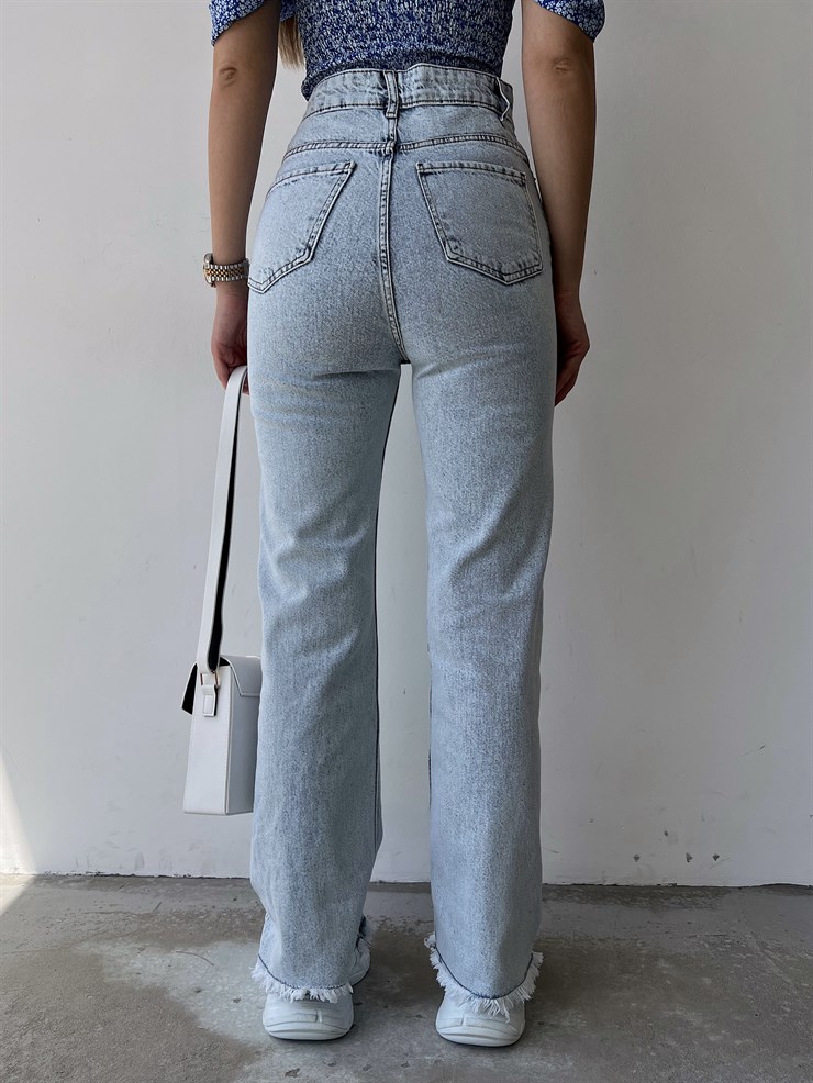 Püsküllü Ve Geniş Paça Yüksek Bel Jaquez Kadın Mavi Jean 22Y000232