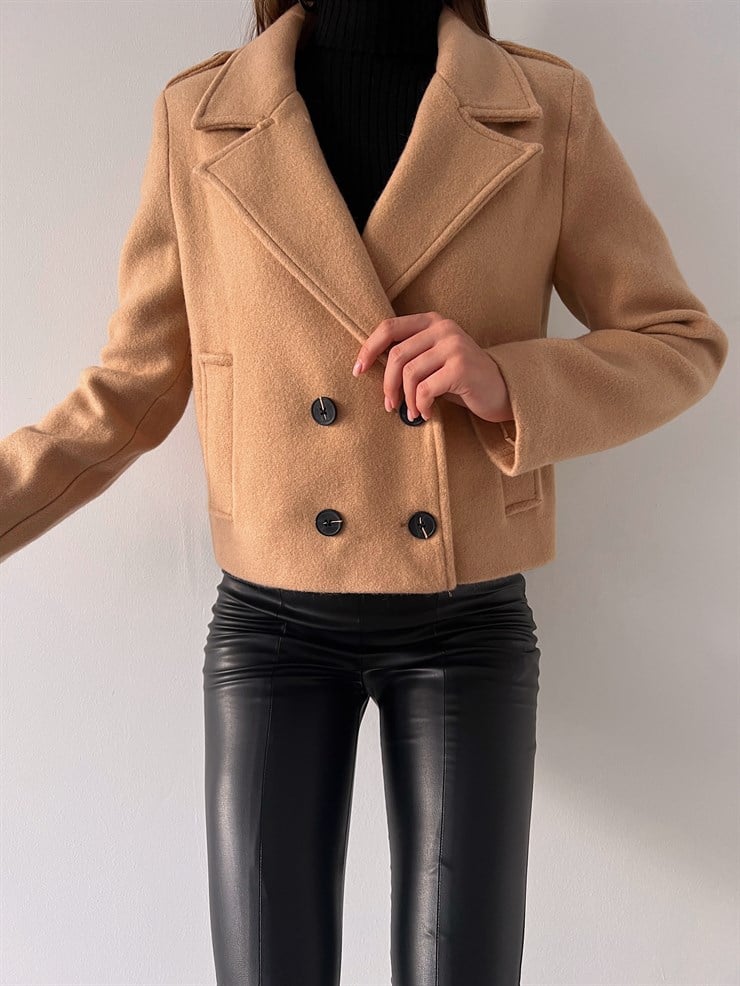 Düğme Kapamalı Yanları Cepli Radu Kadın Camel Ceket 23K000274
