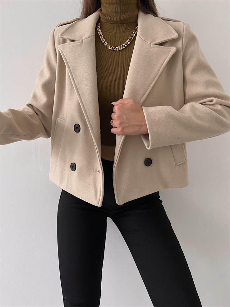 Düğme Kapamalı Yanları Cepli Radu Kadın Taş Renk Ceket 23K000274