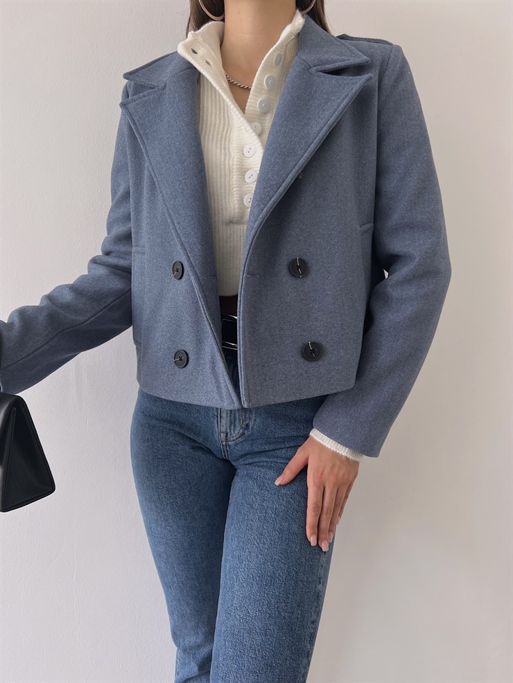 Düğme Kapamalı Yanları Cepli Radu Kadın Mavi Ceket 23K000274