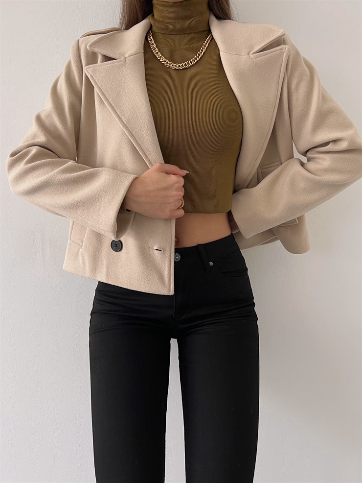 Düğme Kapamalı Yanları Cepli Radu Kadın Taş Renk Ceket 23K000274
