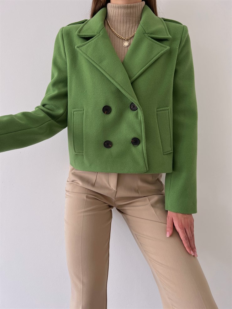 Düğme Kapamalı Yanları Cepli Radu Kadın Fıstık Yeşili Ceket 23K000274