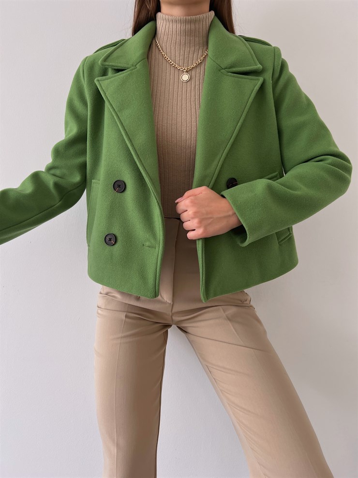 Düğme Kapamalı Yanları Cepli Radu Kadın Fıstık Yeşili Ceket 23K000274