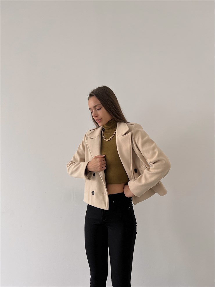 Düğme Kapamalı Yanları Cepli Radu Kadın Taş Renk Ceket 23K000274