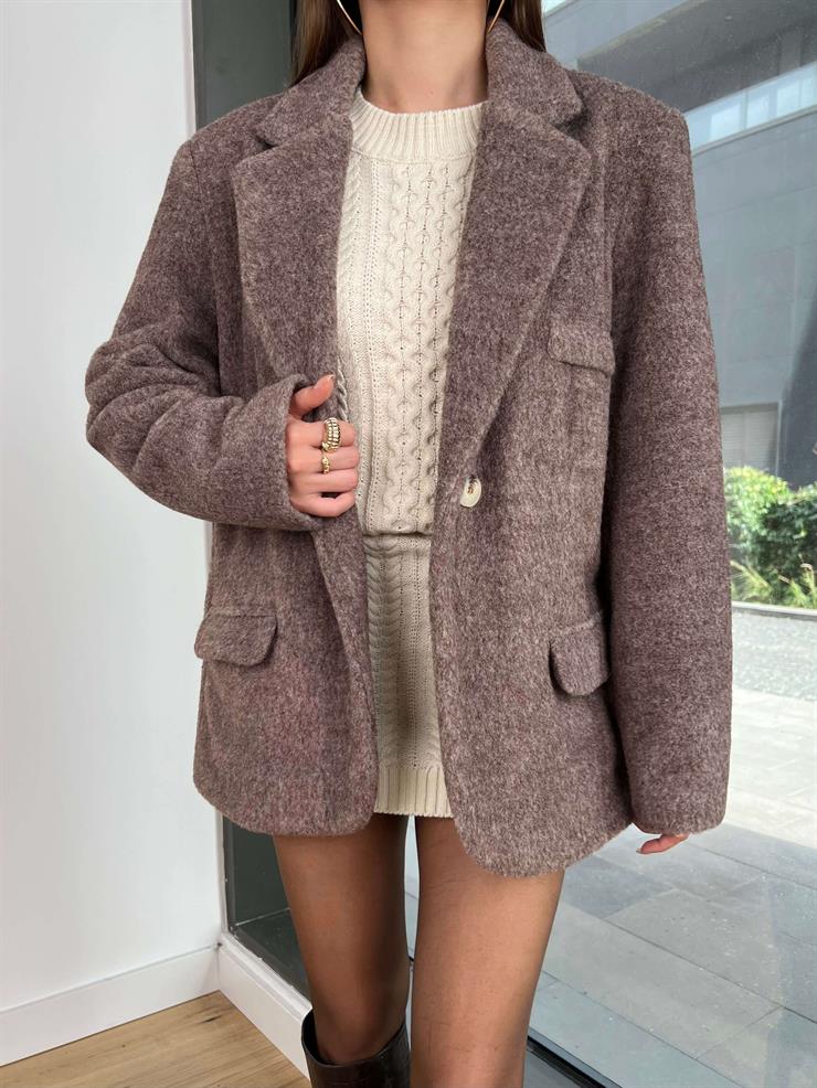 Düğme Kapamalı Rafael Kadın Açık Kahve Keçe Ceket 24k351