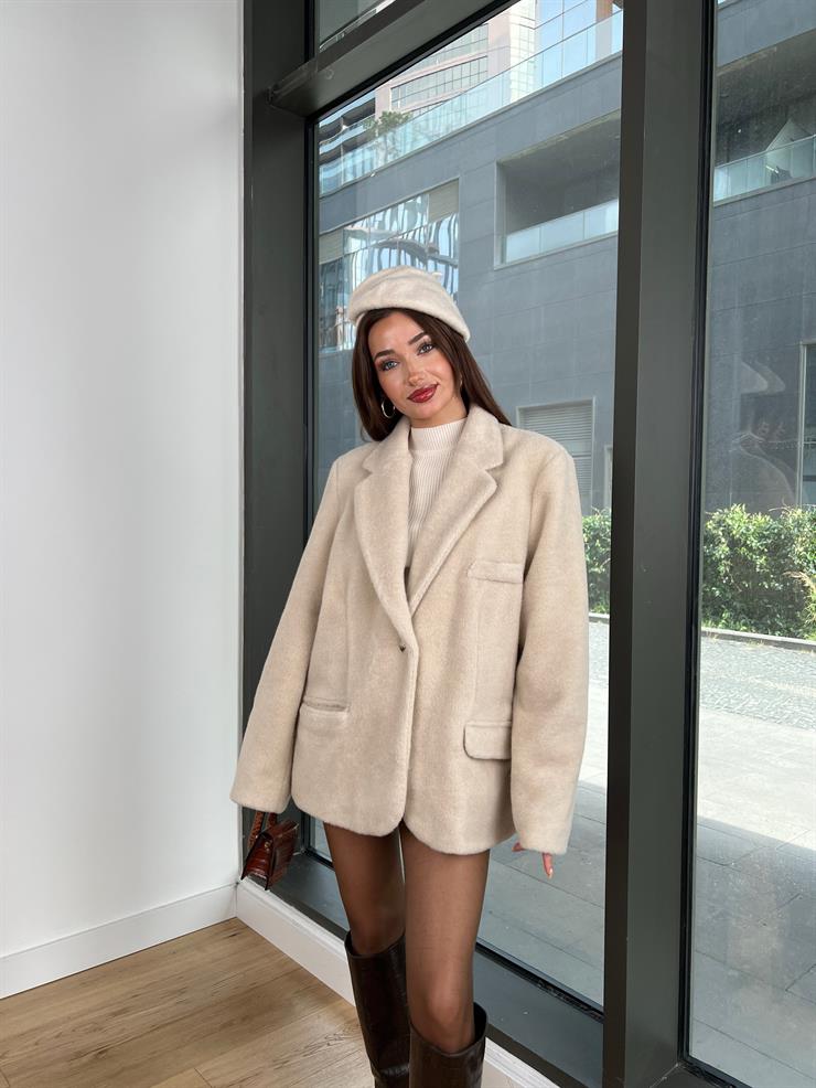 Düğme Kapamalı Rafael Kadın Bej Keçe Ceket 24k351