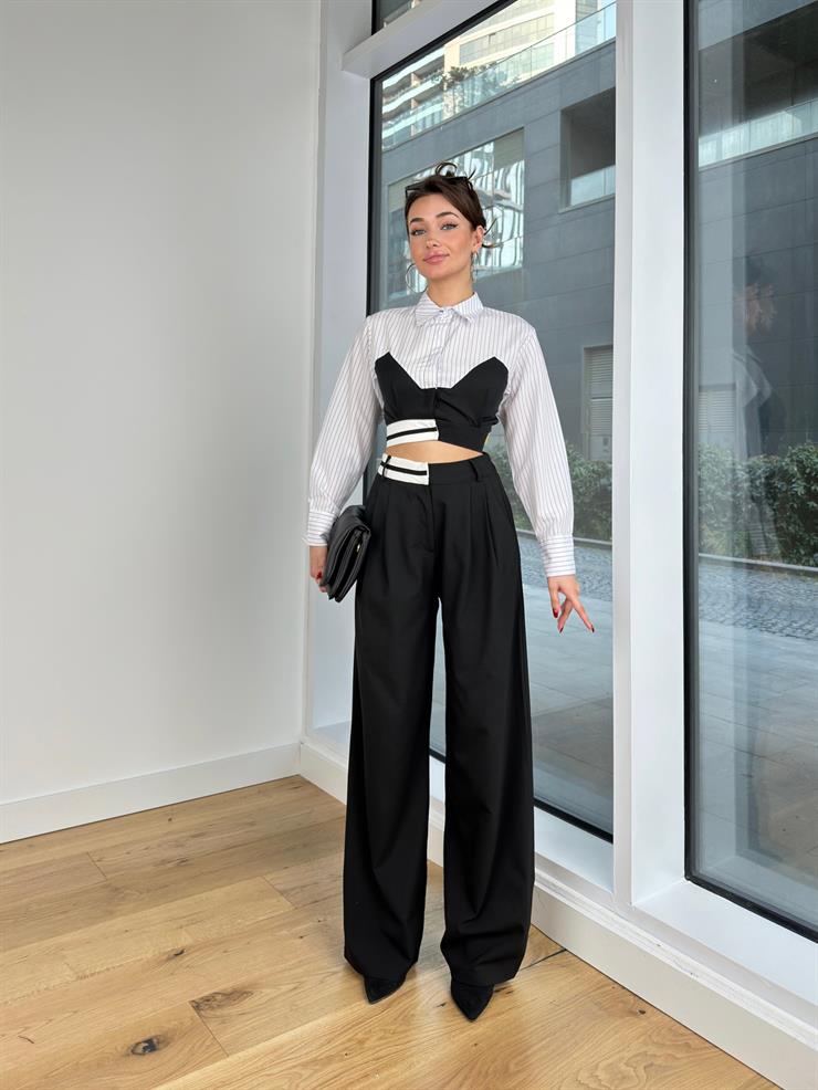 Yüksek Bel Pens Detaylı Rainan Kadın Siyah Palazzo Pantolon 24Y241