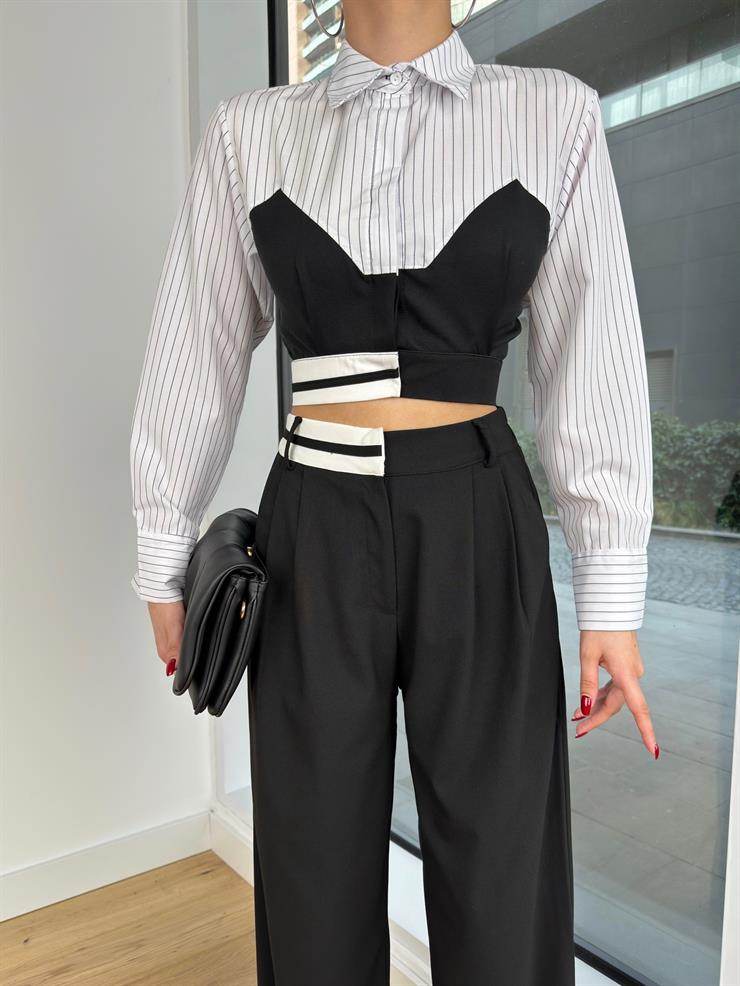 Yüksek Bel Pens Detaylı Rainan Kadın Siyah Palazzo Pantolon 24Y241