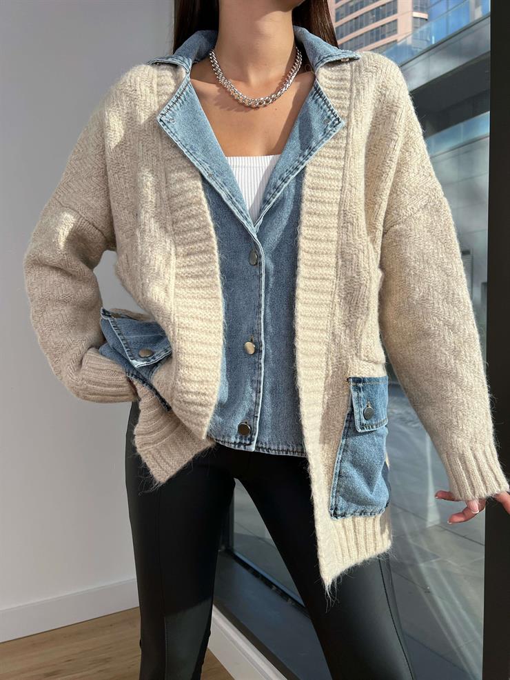 Kot Detaylı Ramiro Kadın Taş Triko Hırka 24k210