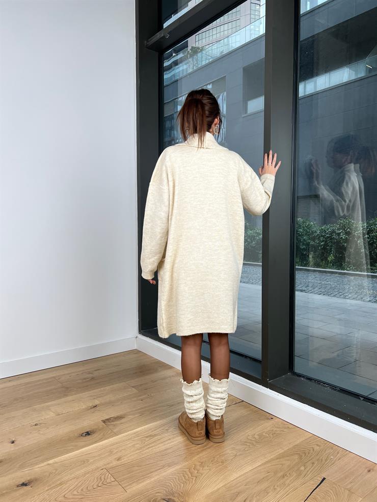 Bisiklet Yaka Triko Elbise Oversize Hırka Randy Kadın Taş Takım 24k307