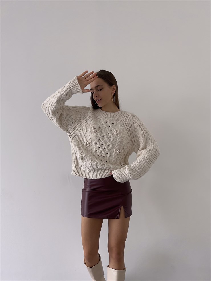 Bisiklet Yaka Desenli Rangel Kadın Bej Kazak 23K000256