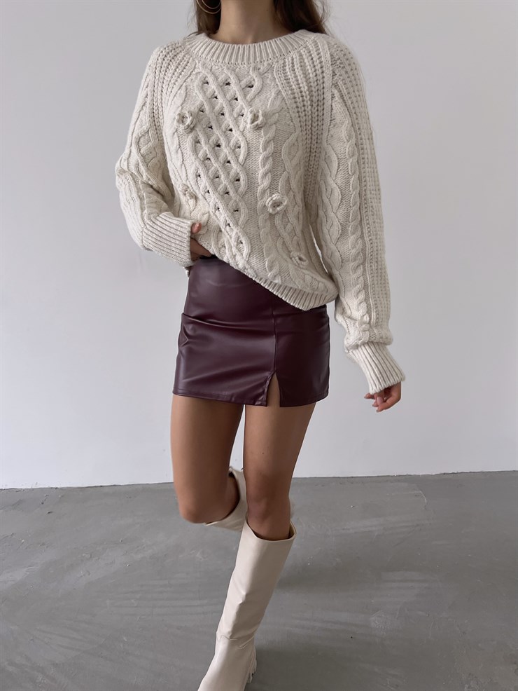 Bisiklet Yaka Desenli Rangel Kadın Bej Kazak 23K000256