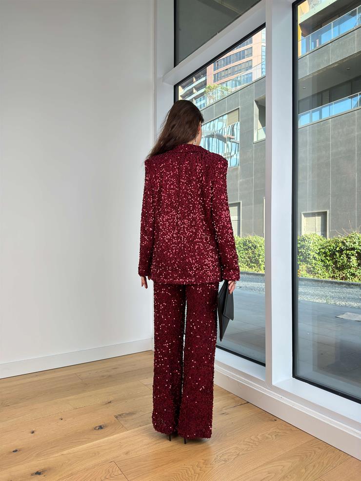 Omuz Vatkalı Payetli Ravin Bordo Kadın Ceket 25K349