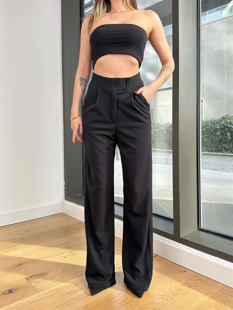Yüksek Bel Pens Detaylı Reira Siyah Kadın Palazzo Pantolon 25Y013