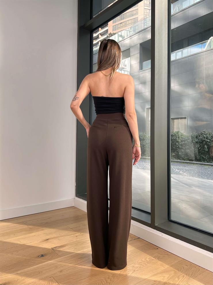 Yüksek Bel Pens Detaylı Reira Kahve Kadın Palazzo Pantolon 25Y013