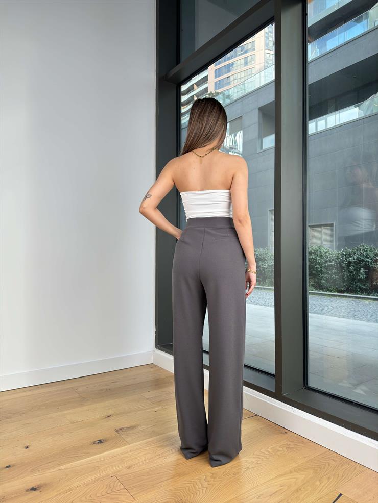 Yüksek Bel Pens Detaylı Reira Gri Kadın Palazzo Pantolon 25Y013