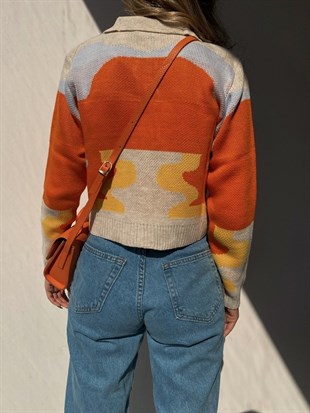 Önden Düğmeli  Polo Yaka Kadın Renkli  Hırka 22K000238