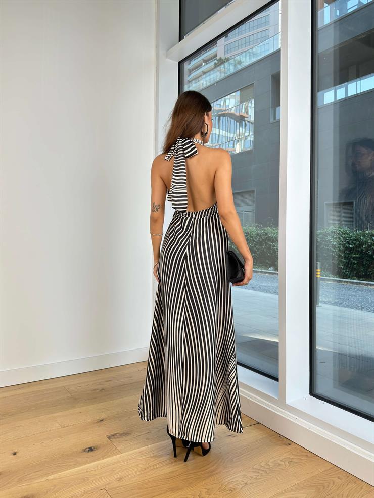 Boyundan Bağlamalı Sırt Dekolteli Rian Kadın Siyah Elbise 25K039