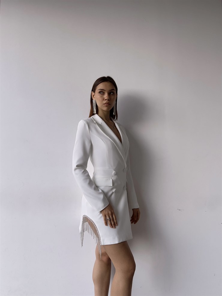 Kruvaze Yaka Yan Zincir Detay Uzun Kol Riera Kadın Ekru Ceket 23K000376