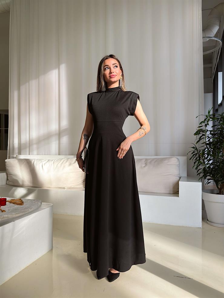 Yarım Boğazlı Belden Oturtmalı Rilaks Siyah Kadın Elbise 25Y100