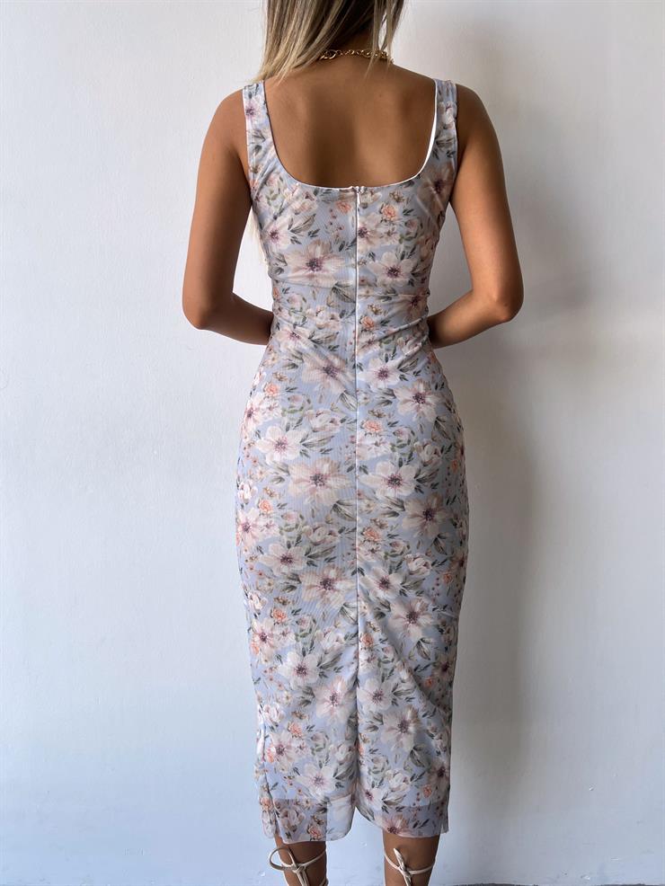 Kalın Askılı Önü Drape Detaylı Rinaldi Kadın Çiçekli Renkli Elbise 23Y000480