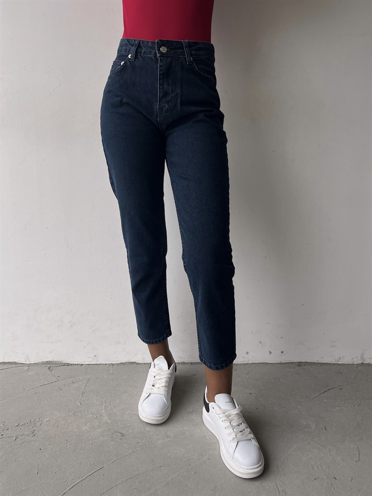 Yüksek Bel Yanları Cepli Rita Kadın Lacivert Jean 22K000559