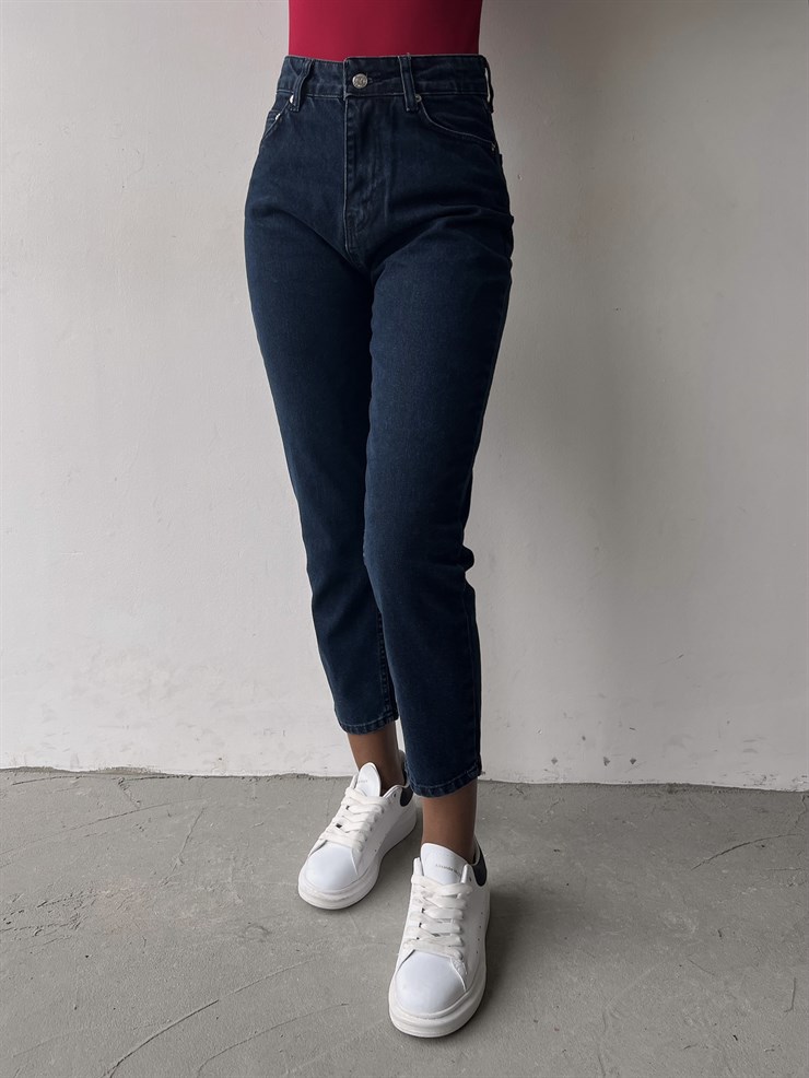 Yüksek Bel Yanları Cepli Rita Kadın Lacivert Jean 22K000559