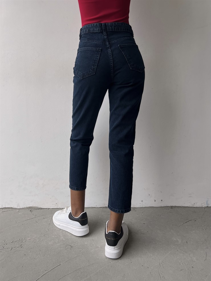 Yüksek Bel Yanları Cepli Rita Kadın Lacivert Jean 22K000559