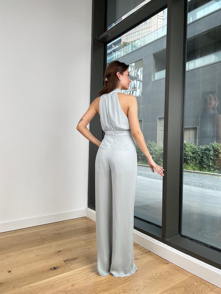 Boğazlı Kolsuz Drape Detaylı Bol Paça Rivaldo Kadın Mint Tulum 24Y119