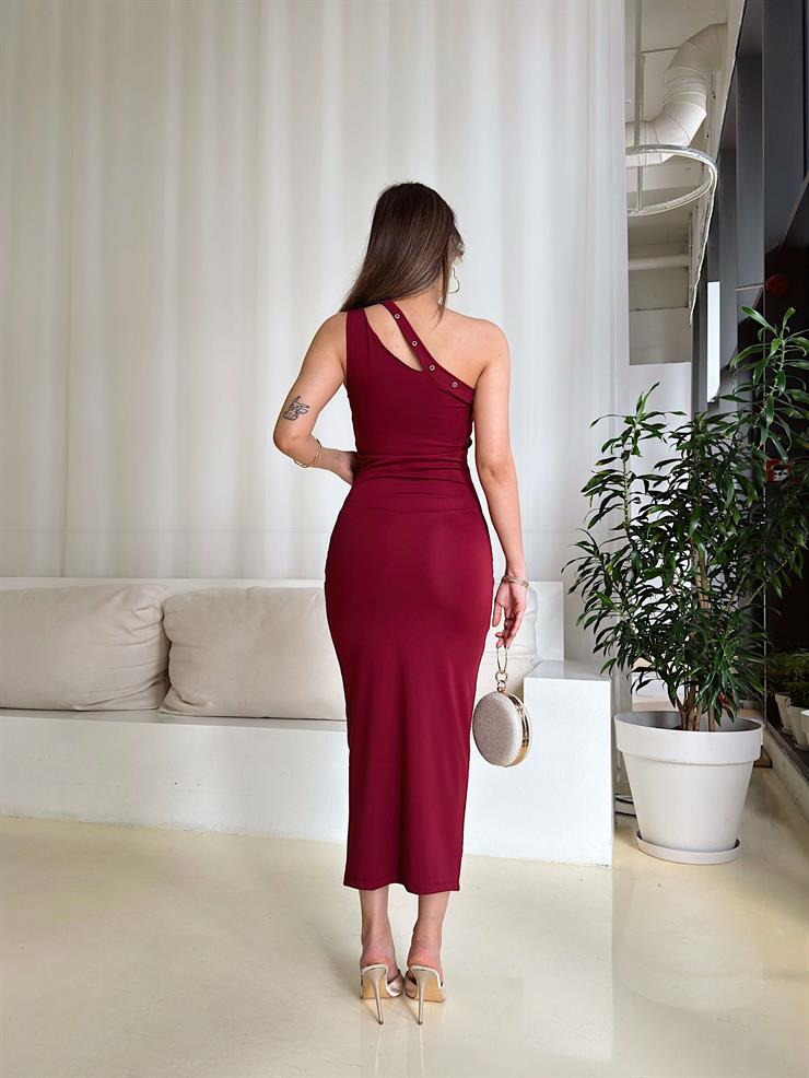 Tek Askılı River Bordo Kadın Uzun Elbise 25Y098