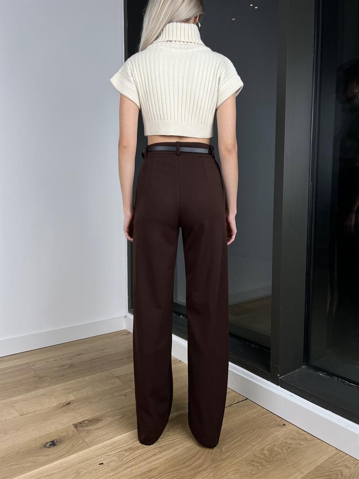 Yüksek Bel Beli Pens Detaylı Robert Kadın Kahve Palazzo Pantolon 24k288