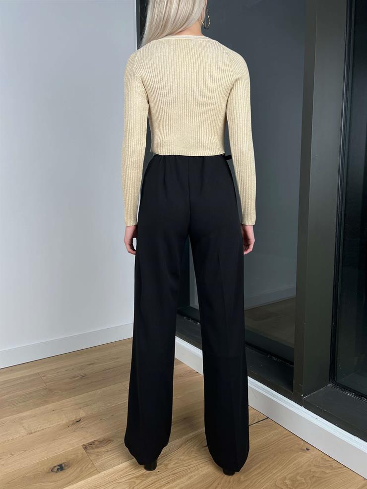 Yüksek Bel Beli Pens Detaylı Robert Kadın Siyah Palazzo Pantolon 24k288