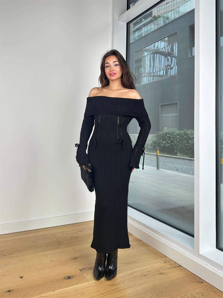 Madonna Yaka Bağlama Detaylı Rokas Siyah Kadın Elbise 25K325